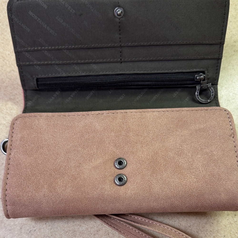 Montana West Pink and Brown Women's wristlet wallet RFID protected - Picture 3 of 16